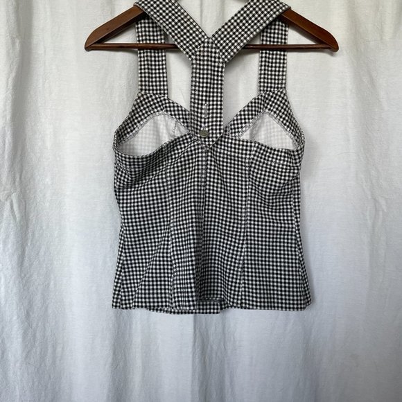 Vintage Denim Houndstooth Button Up Racer Back Boustier Top - Picture 4 of 8